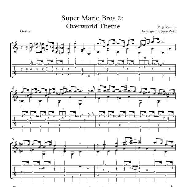 Super Mario Bros 2 – Overworld Guitar Tab