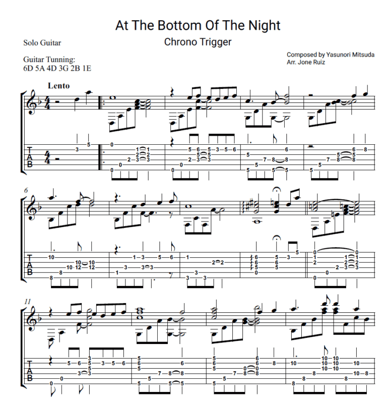 Chrono Trigger – At The Bottom Of The Night Guitar Tab