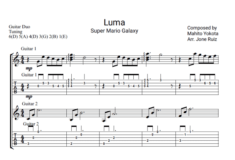 Super Mario Galaxy – Luma Theme Guitar Tab