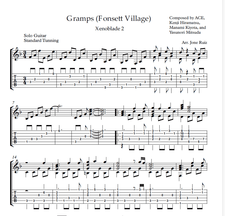 Xenoblade 2 – Gramps Fonsett Village Guitar Tab